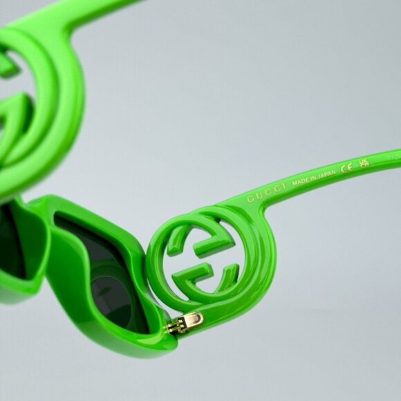 Gucci GG1325S 009 BRAND NEW Sunglasses Acid Green Grey Rectangle Unisex - Picture 10 of 12